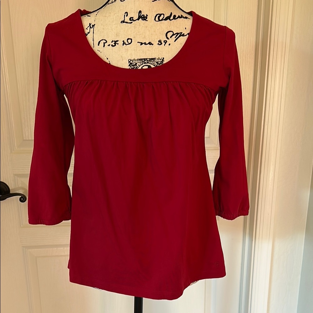 Esprit Red Smocked Blouse with 3/4 Sleeves